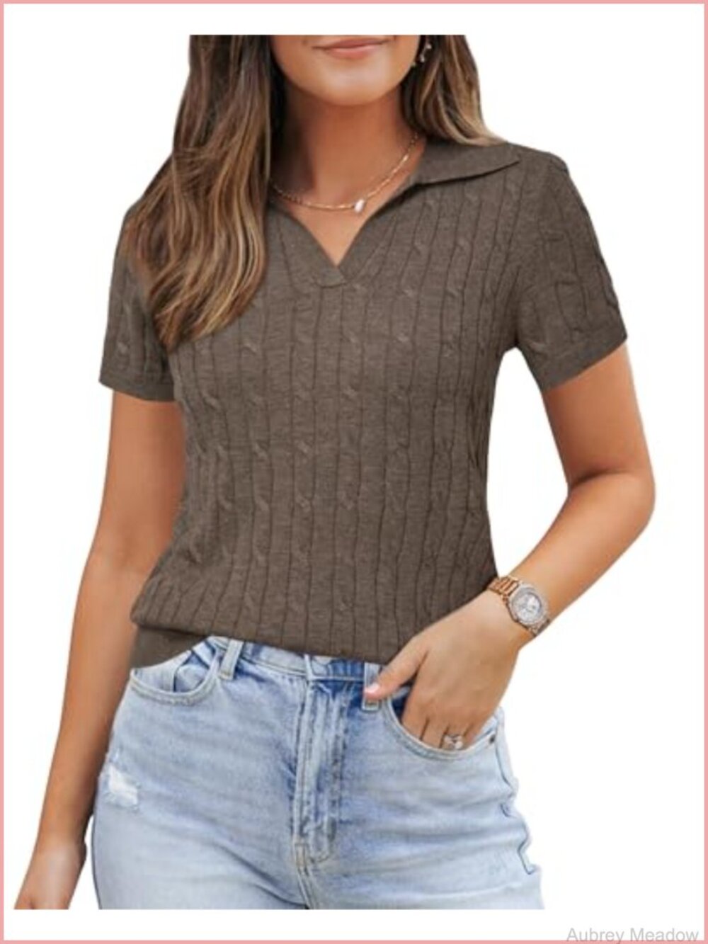 Women's Pullover Sweater Business Casual Knit Top Short Sleeve Wool Blend